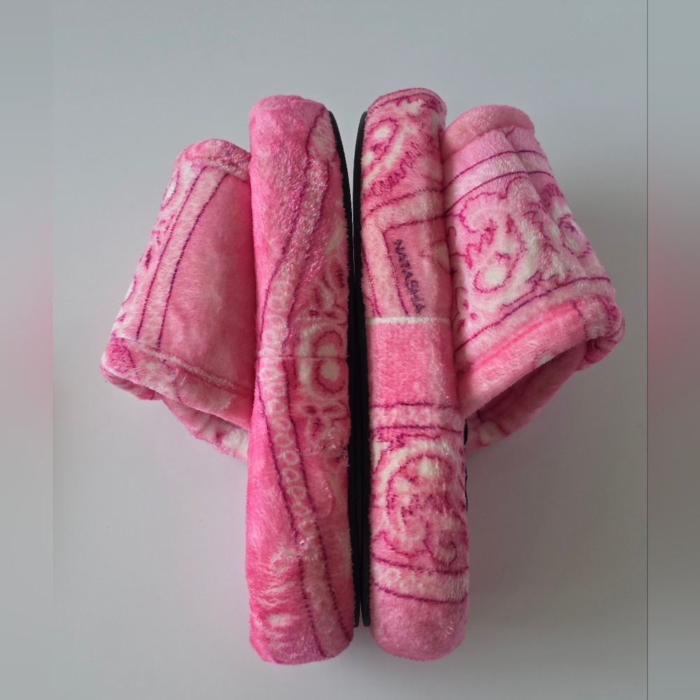 NATASHA ZINKO PINK BANDANA PRINT VOLUME PLATFORM SLIDES 9 - Picture 4 of 12
